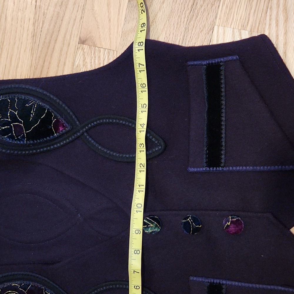 Coloratura Vintage Purple Black Wool Vest Size Small Velvet Embroidery - Picture 13 of 16